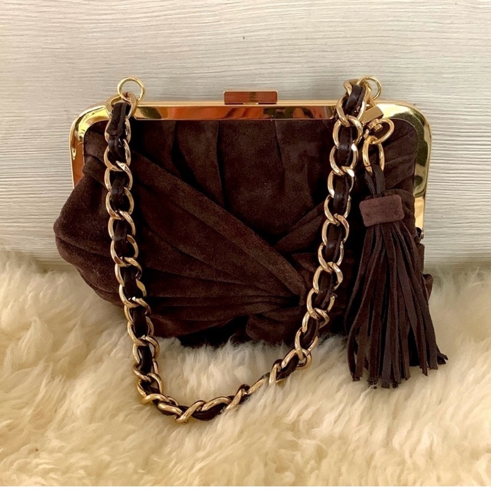 Adrienne Vittadini brown suede knotted leather shoulder bag